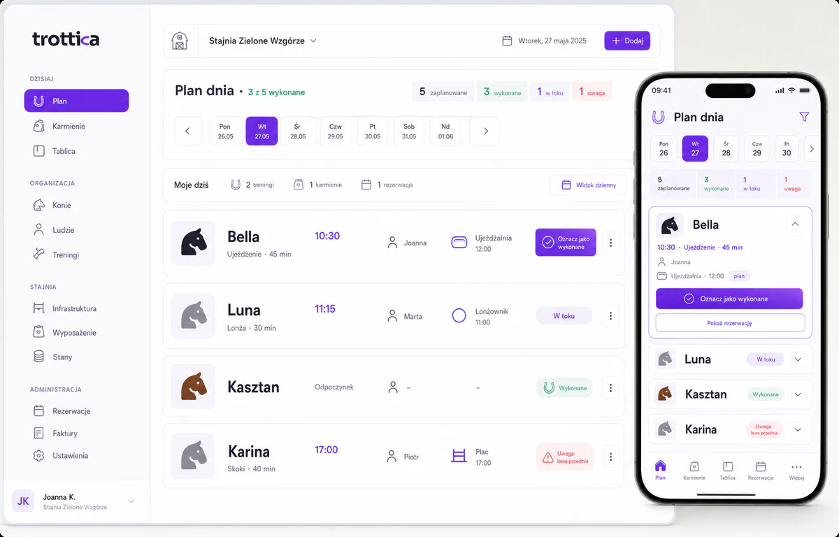 The “Day plan” screen in the Trottica app